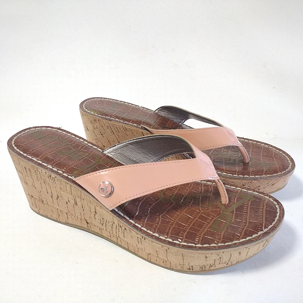 Sam Edelman Women's Romy Patent Wedge Thong Cork Platform Sandals Size 9